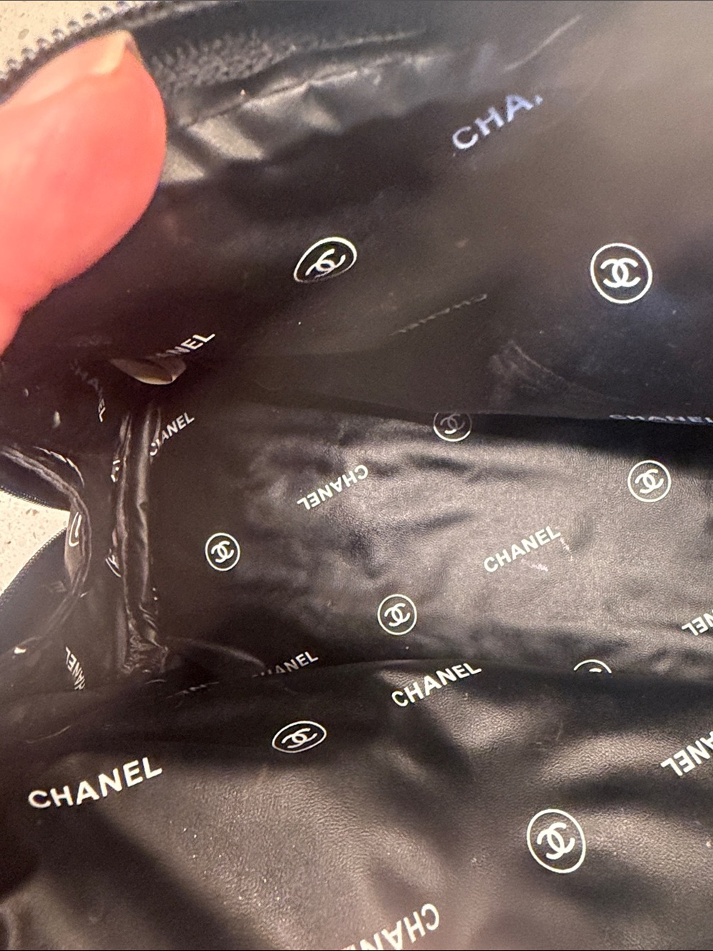 CHANEL Black Velvet Style Cosmetic Pouch.